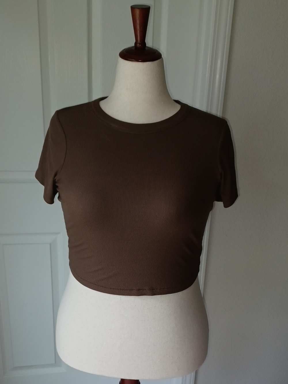 SKIMS Chocolate Brown Ribbed Short Sleeve Crop Top XL